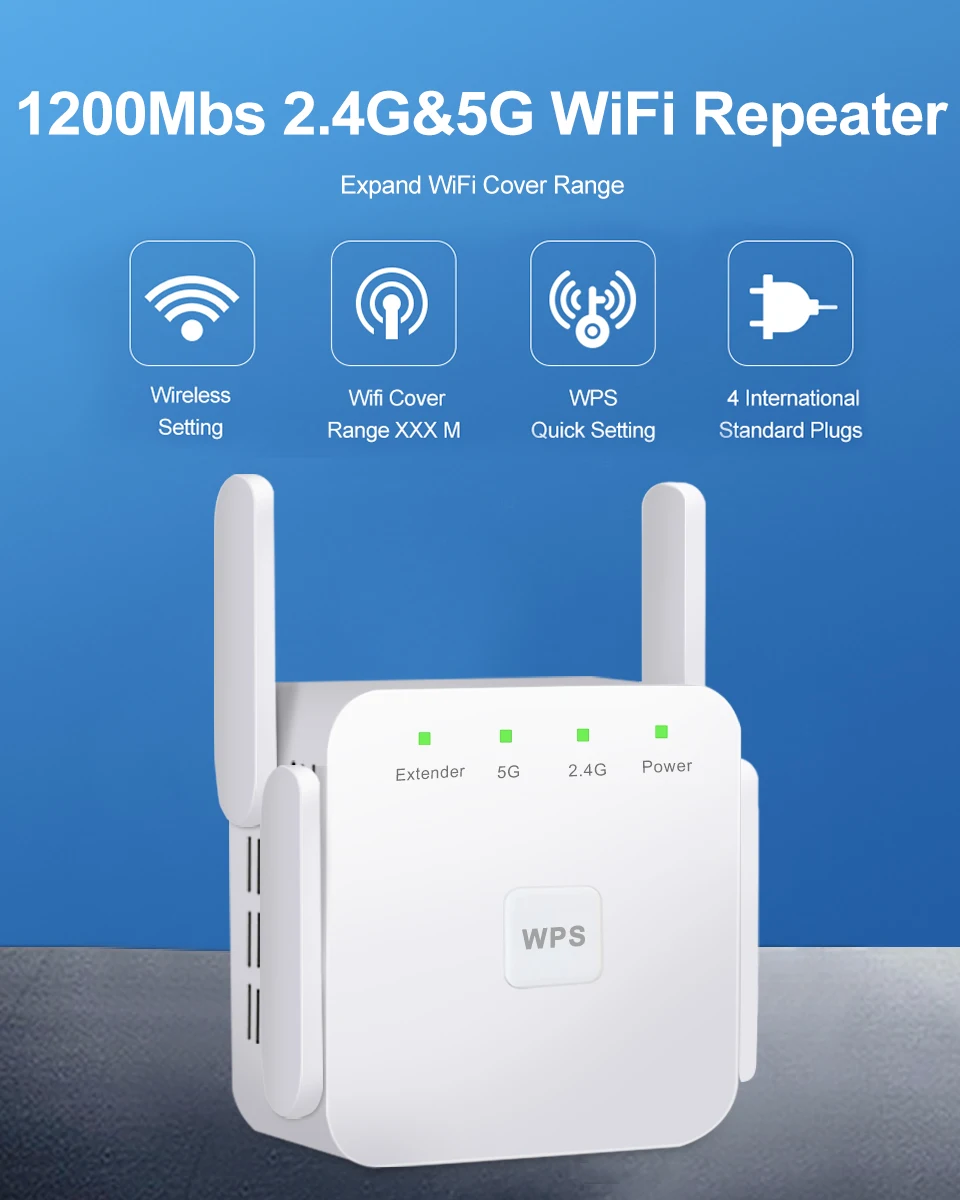 Repetidor WiFi inalámbrico de 5Ghz, enrutador de 1200Mbps, amplificador de  señal Wifi de 2,4G, extensor de largo alcance, 5G - AliExpress