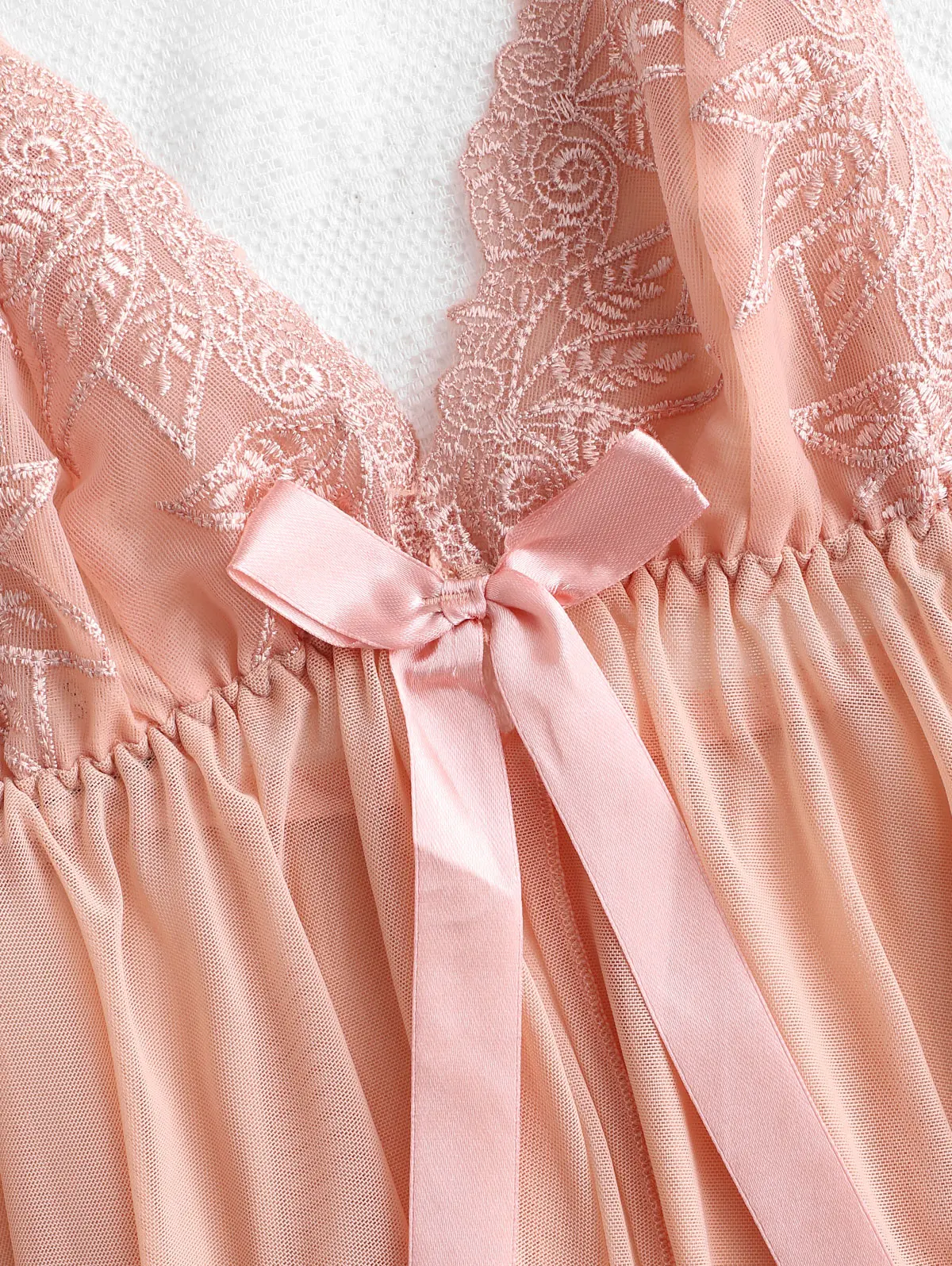 ZAFUL сетка лист вышитые нижнее белье с бантами Babydoll для женщин Спагетти ремень сексуальная пижама комплект пижамы Женская одежда для сна