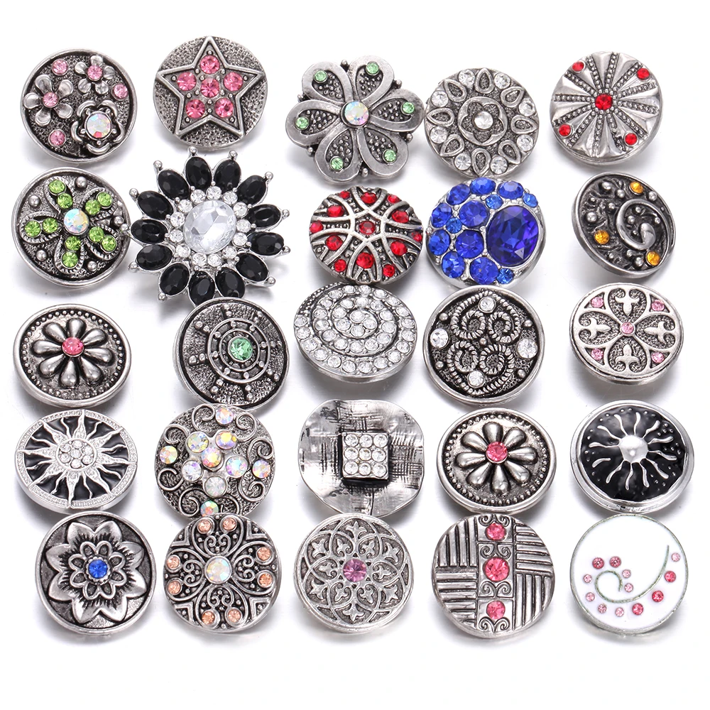 

10pcs/lot Wholesale 18mm Snap Jewelry Mix Many Styles 18mm Metal Snap Buttons Jewelry Mixed Buttons Rhinestone Snaps Jewelry