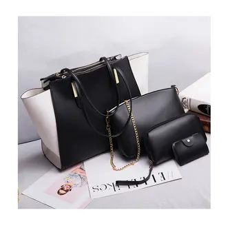

women handbags 4pcs one set suit bags knitting PU leather Big Capacity Female casual tote shoulder bag purse Fashion crossbody