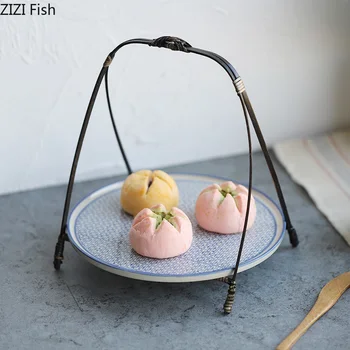 

Japanese-style Ceramic Refreshment Tray Cake Stand Fruit Tray Home Salad Sushi Dessert Plate with Handle Tableware