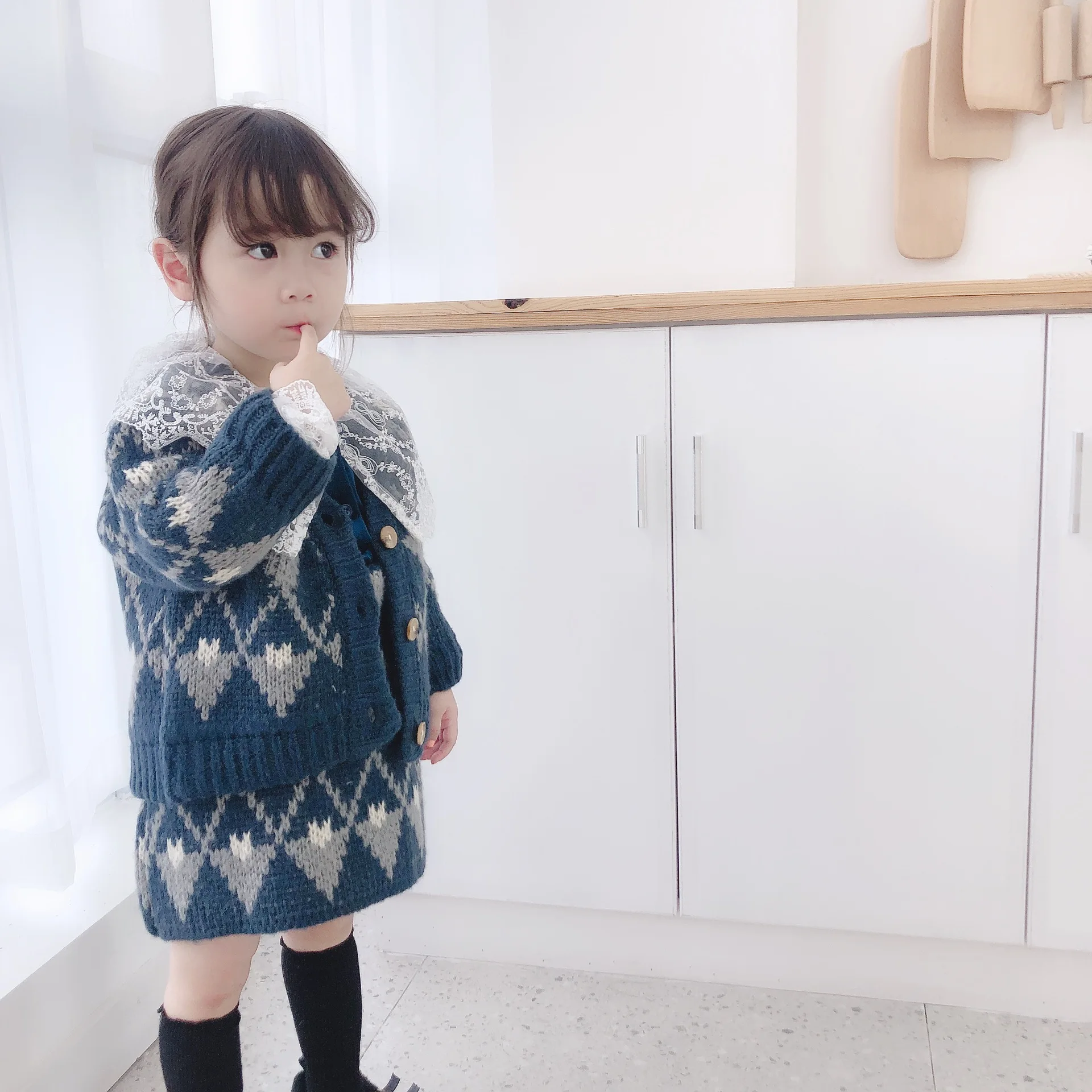Осенне-зимний комплект из свитера в клетку для маленьких девочек 2-7 лет(кардиган+ полуплатье
