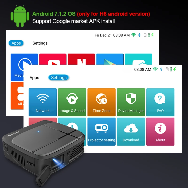 Caiwei H6AB Full HD мини DLP проектор Smart bluethwood 4,0 Android 7.1.2 OS переносной видео светодиодный домашний кинотеатр 4K проектор wifi 5G