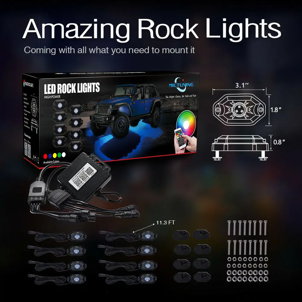 MICTUNING 8 капсул/комплект RGB светодиодный Рок светильник Управление работы при