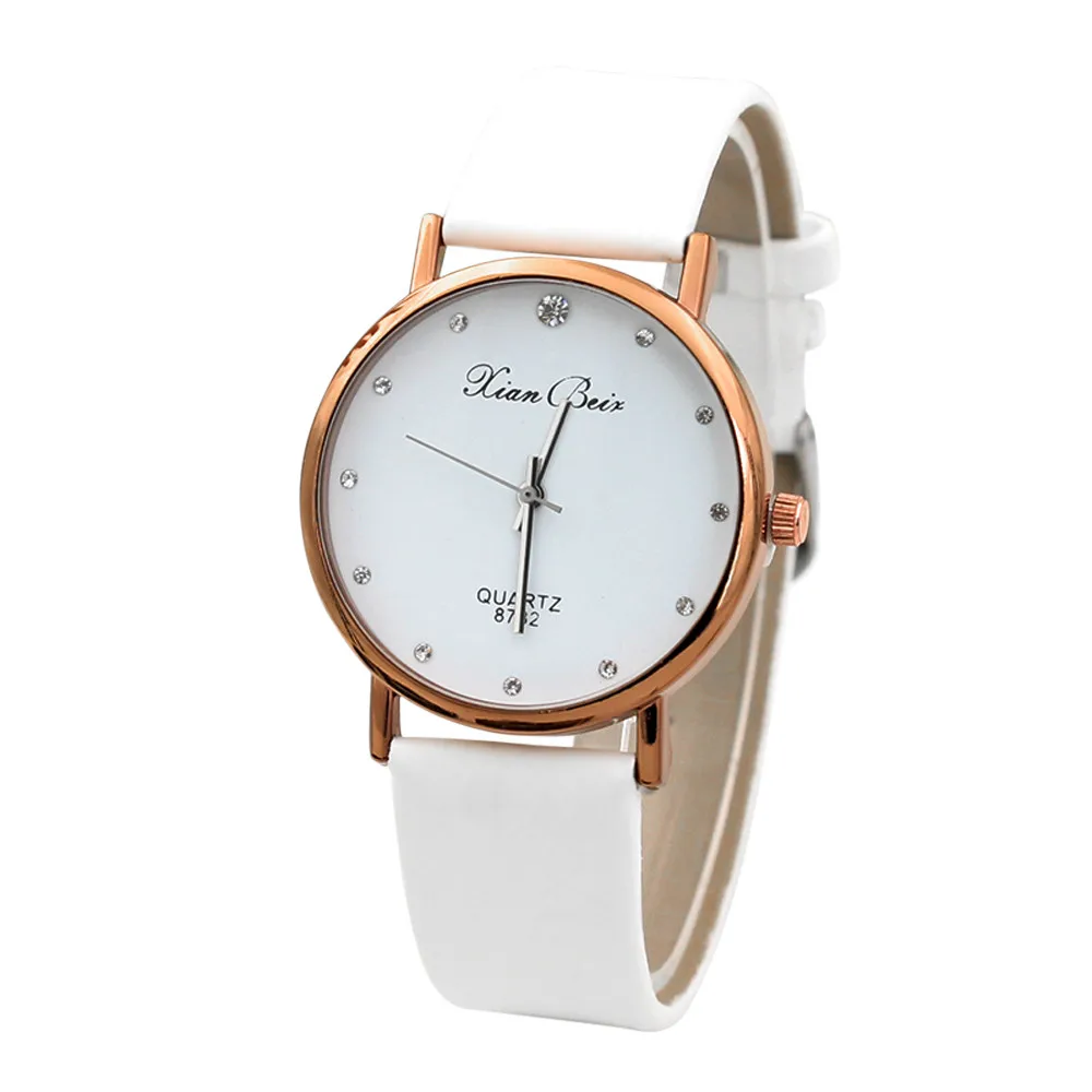 Fashion Women's Diamond Leatheroid Band Round Dial Quartz Wrist Watch WH Часы Мужские Erkek Kol Saati Unisex Fashion Sport Watch afbeelding