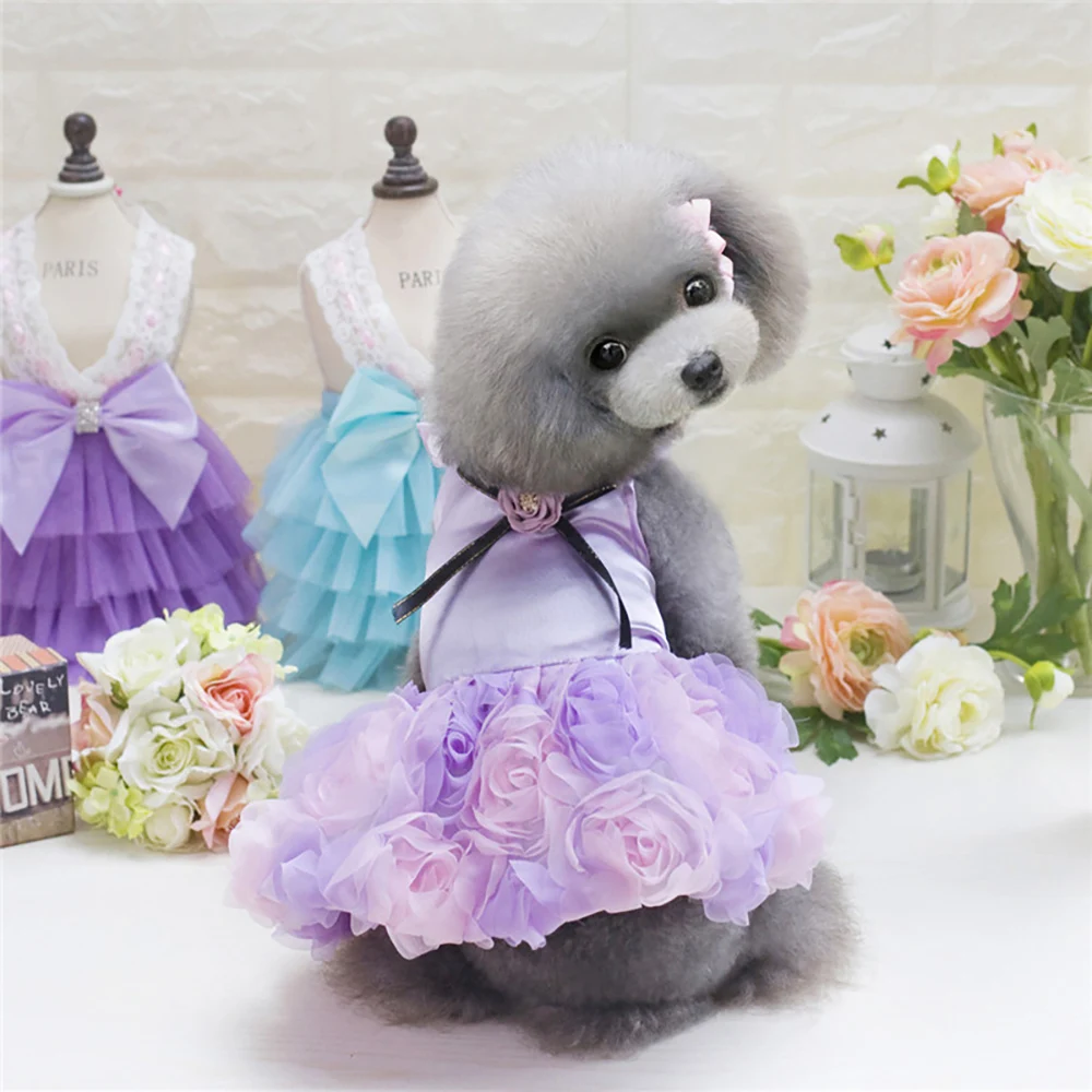 

Small Dogs Girl Sweet Flower Princess Skirt Sleeveless Tutu Dress Puppy Cat Pussy Teddy Clothes Birthday Wedding Party Dresses