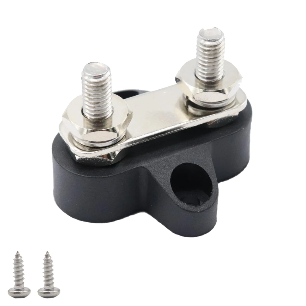 Car Bus Bar Terminal Block - M6 (1/4'') Power Distribution Block for Truck RV Boat, Heavy Duty Stainless Steel - Black