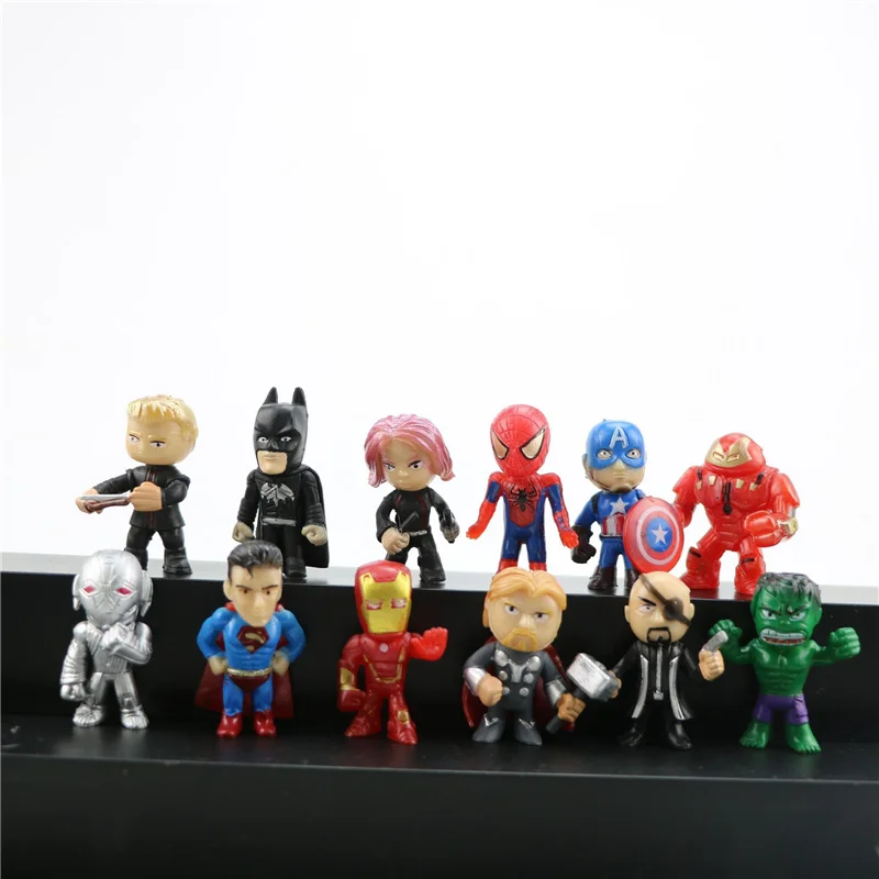 12pcs/Lot Disney The Avengers Superhero Q Version Iron Man Thor Hulk Captain America Spiderman Action Figure Model Doll Toys | Игрушки и