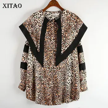 

XITAO Korean Style Vintage Leopard Print Womens Tops and Blouses Plus Size Long Sleeve Shirt Snake Pattern Spring New DMY3125