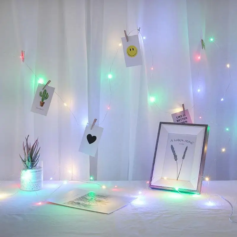 2/4m LED Clip Light String Warm White/Colorful Battery Operated Copper Wire String Photo Clip Bedroom Decorative Accessories