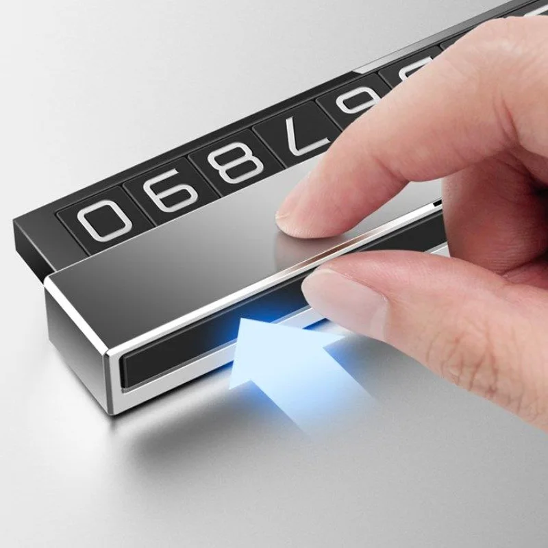Car Temporary Parking Card Aluminum Alloy Luminous Magnetic Hide Mobile Phone Telephone Number Plate Card Auto Sticker Interior