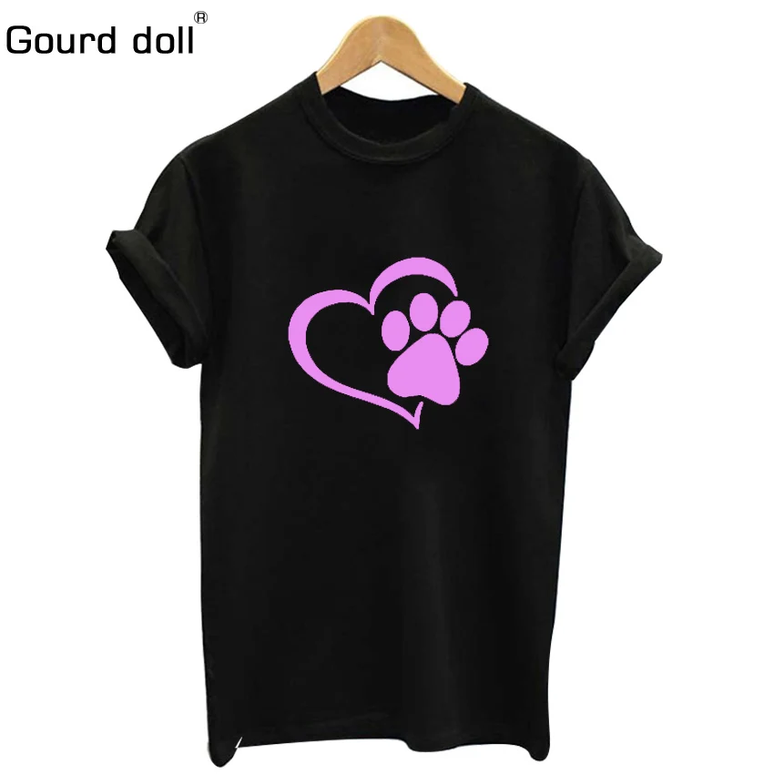 GX Black pink Новая модная женская футболка с принтом в виде собачьей лапы, лето, Harajuku, круглый вырез, короткий рукав, Забавные футболки, эстетичная Повседневная футболка - Цвет: GX Black pink