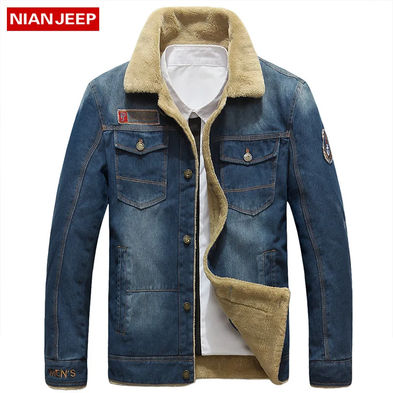 Nian Jeep, хлопковое пальто для молодых мужчин, джинсовое пальто, зимнее, матовое и толстое, большой размер, хлопковая стеганая одежда, отложной воротник, свободный-Fi