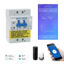 2P Пульт дистанционного управления Wifi автоматический выключатель rcbo с контролем энергии, совместимый с alexa и google home для умного дома