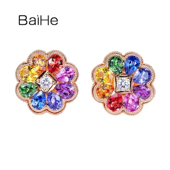 شراءBAIHE الصلبة 14K الأصفر/الوردي الذهب زهرة اللون جوهرة أقراط الحلو المرأة ريال الماس أقراط غرامة مجوهرات أقراط 2020