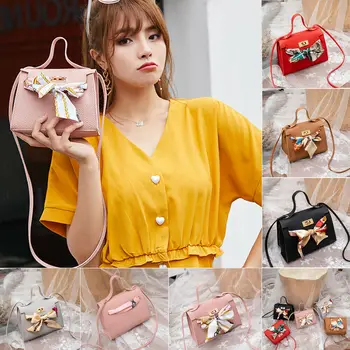 

2019 Women's Clutch Bag PU Leather Ribbons Bow Scarf Flap Crossbody Bags Enveloped Shaped Small Messenger Shoulder Bags Female
