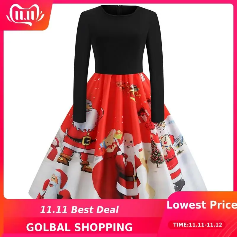 Зимнее рождественское платье с длинным рукавом женское элегантное праздничное