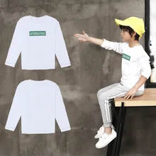 Новинка года; сезон весна-осень; стильная детская одежда для мальчиков; Повседневная футболка с длинными рукавами и принтом; детский пуловер среднего и большого размера