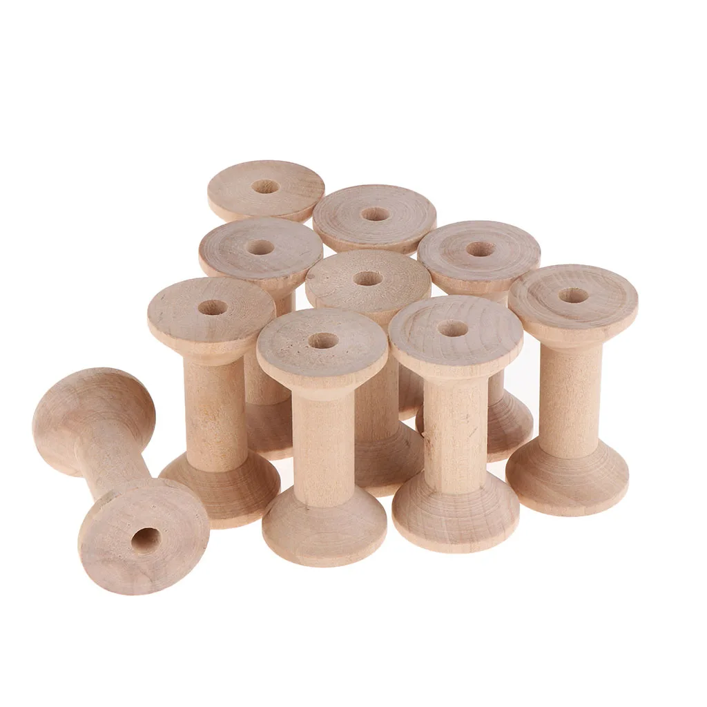 10x Natural Wood Spool Wire Thread Bobbins Cord Coil Sewing Supplies 3.5x6cm