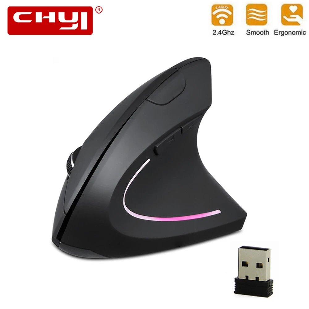 

CHYI Wireless Mouse Ergonomic Vertical Optical Muase 800/1200/1600DPI Colorful Light 5D Computer Gaming Mice With Mouse Pad Kit