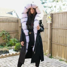 CX-G-P-33A X-Long, Женское пальто, парка с капюшоном, черная верхняя одежда, подкладка из кроличьего меха, зимняя парка с воротником из натурального Лисьего меха
