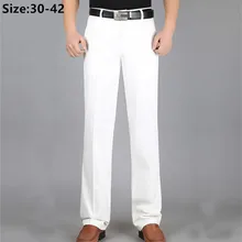 Formalne spodnie męskie biznesowe letnie klasyczne biuro z wysokim stanem modalne Plus rozmiar 38 40 42 czysto białe proste cienkie męskie spodnie