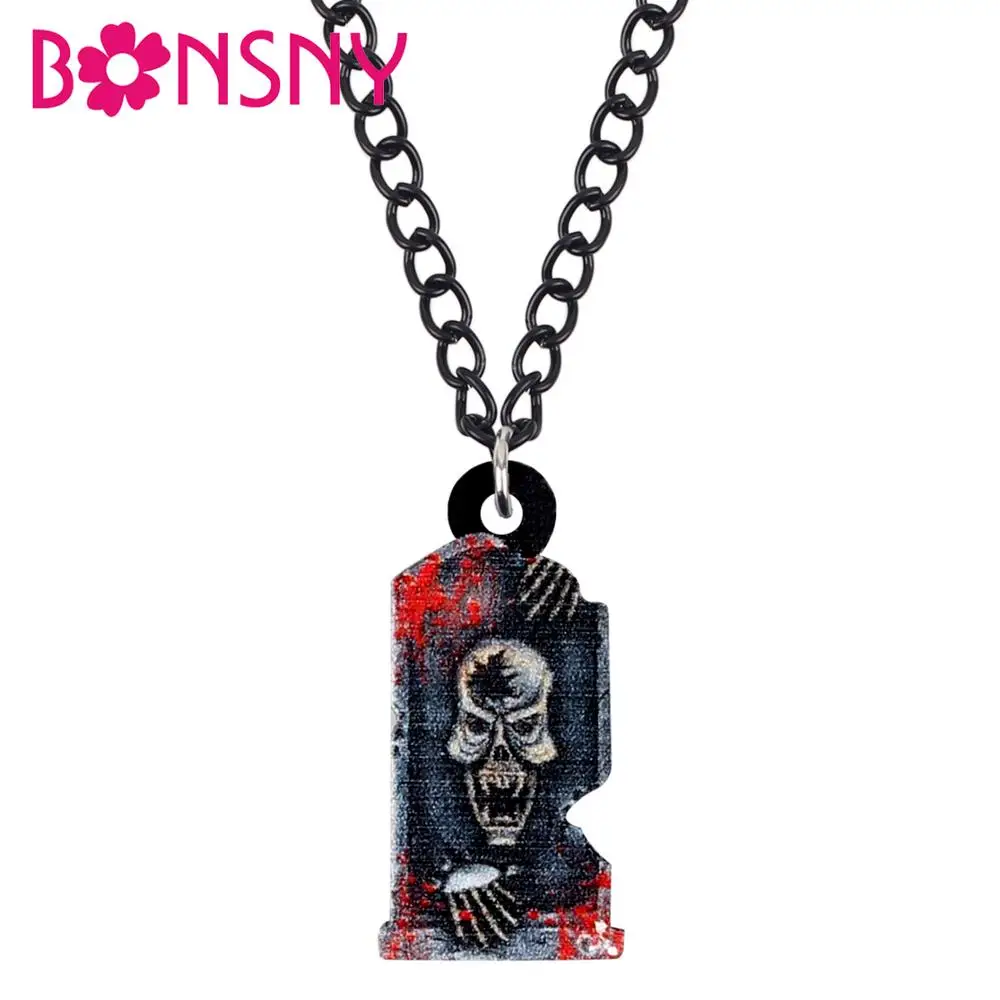 Bonsny Acrylic Halloween Skull Blood Grave Tombstone Necklace Pendant Chain Festival Decoration Jewelry Girls Teens New Hot Gift | Украшения