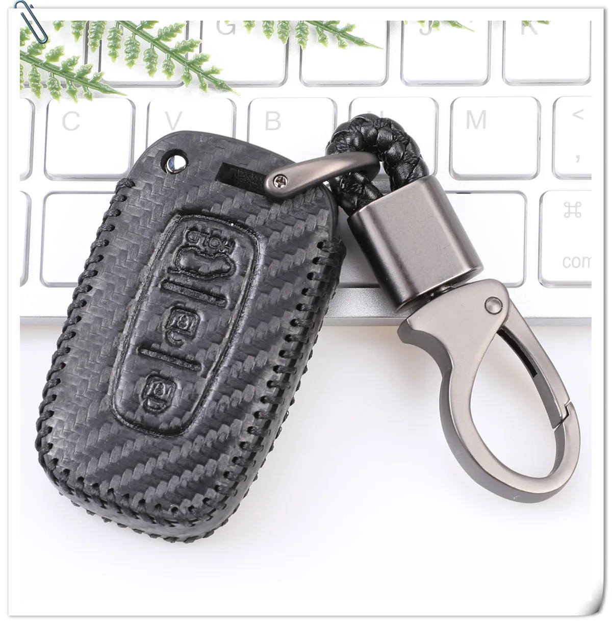 Keyforkess 3 pulsanti telecomando portachiavi custodia in pelle custodia adatta per HYUNDAI Elantra GT Azera Car Styling in fibra di carbonio - H970ebae473984c998bc8408193fb0d9eZ