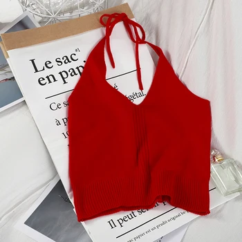 

HELIAR Women Knitted Crop Tops Halter Tops Solid Off Should Crop Tops For Women Tops Hot Night Club Tops 2020 Summer