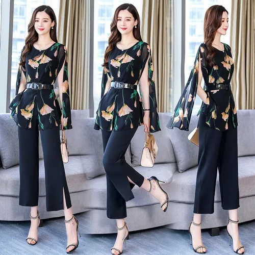 

Pendant Sense Loose Pants Two-Piece Set Summer Wear 2019 New Style WOMEN'S Dress Western Style Fashion Elegant Chiffon Women's S