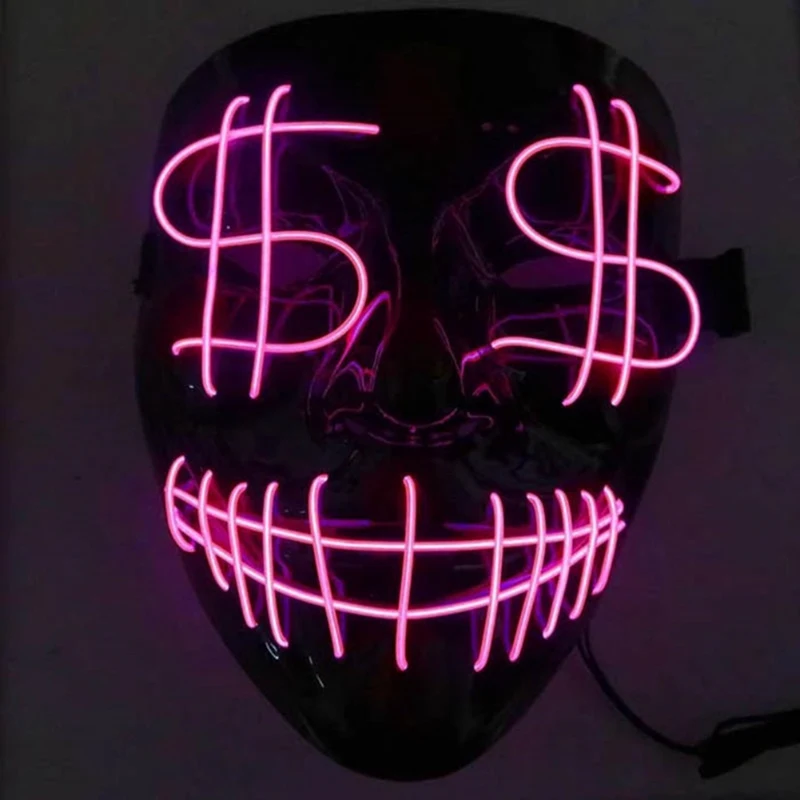 Новейший светодиодный маска Хэллоуин пугающая маска светящаяся маска светодиодный провод вверх костюмная маска косплей на Хэллоуин