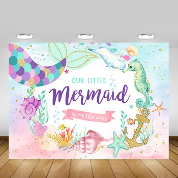 

Newborn Little Mermaid Birthday Backdrop Photography Baby Shower Background Rainbow Dolphin Seahorse Under the Sea Photocall