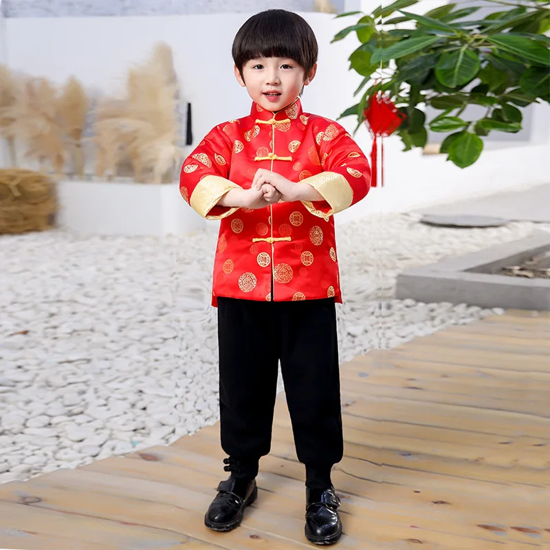 Hanfu/новое пальто для мальчиков вечерние костюмы в китайском стиле для мальчиков Детская Новогодняя одежда в китайском стиле традиционное китайское весеннее пальто для мальчиков