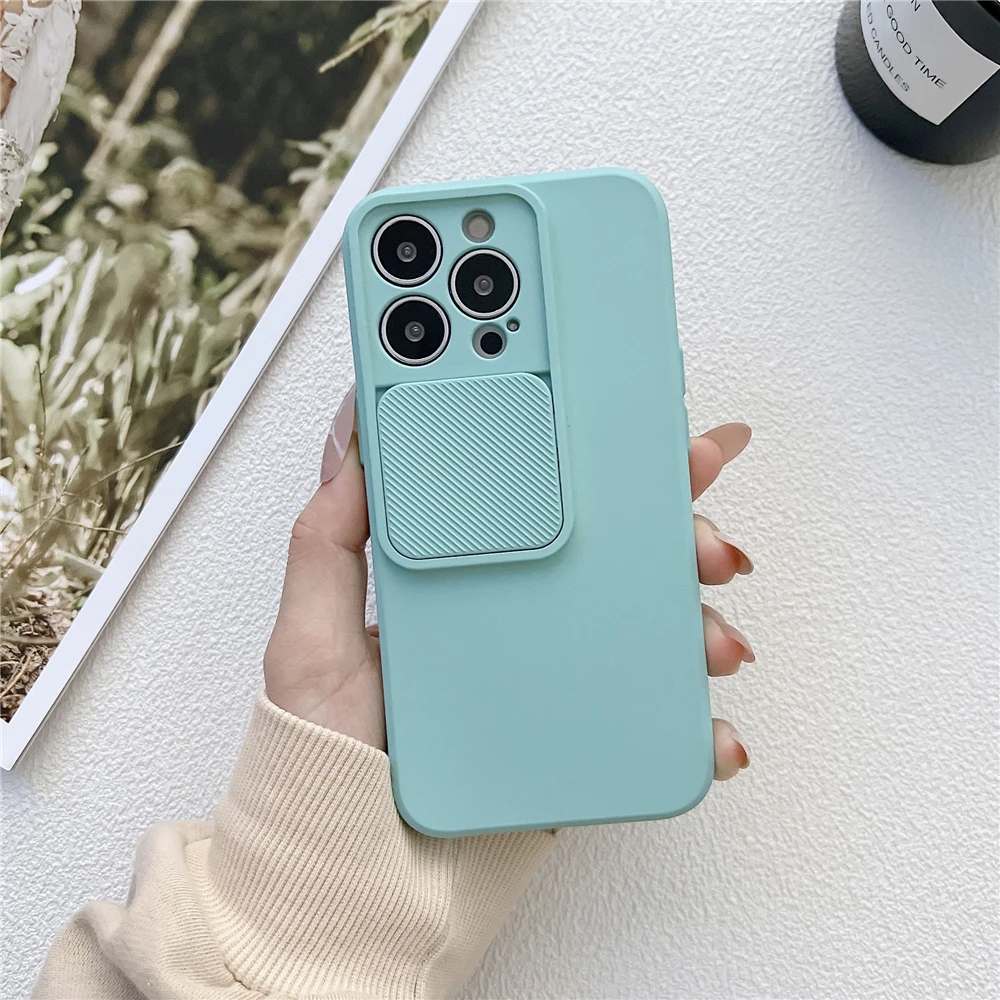 13 pro max case Slide Close Camera Protection Soft TPU Case For iPhone 13 12 11 Pro XS Max X XR 7 8 Plus SE2020 Solid Color Silicone Cover Coque 13 pro max cases