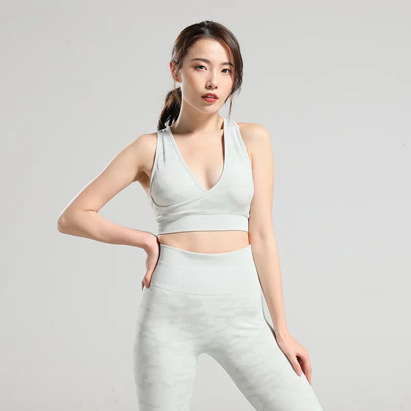 LightGreen 2 шт./компл. камуфляж бесшовные спортивная одежда Йога Спортивный комплект со штанами, Для женщин, спортивный костюм для бега, занятий воркаутом Фитнес комплект спортивный костюм - Цвет: LightGreen