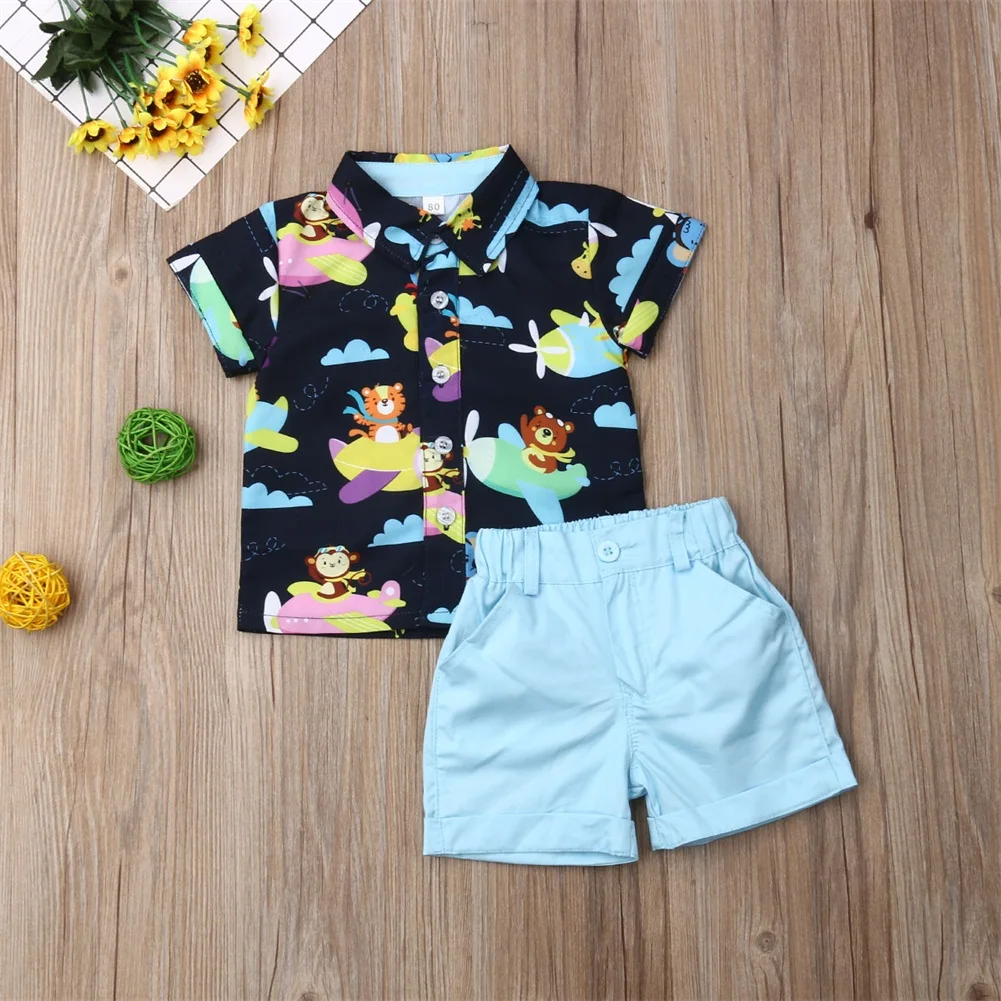 Fashion Kids Baby Toddler Boy Outfits Animal Shirt Tops+ Shorts Pants Clothes Sets Baby Boy Outfit Gentleman Boys Clothing Set