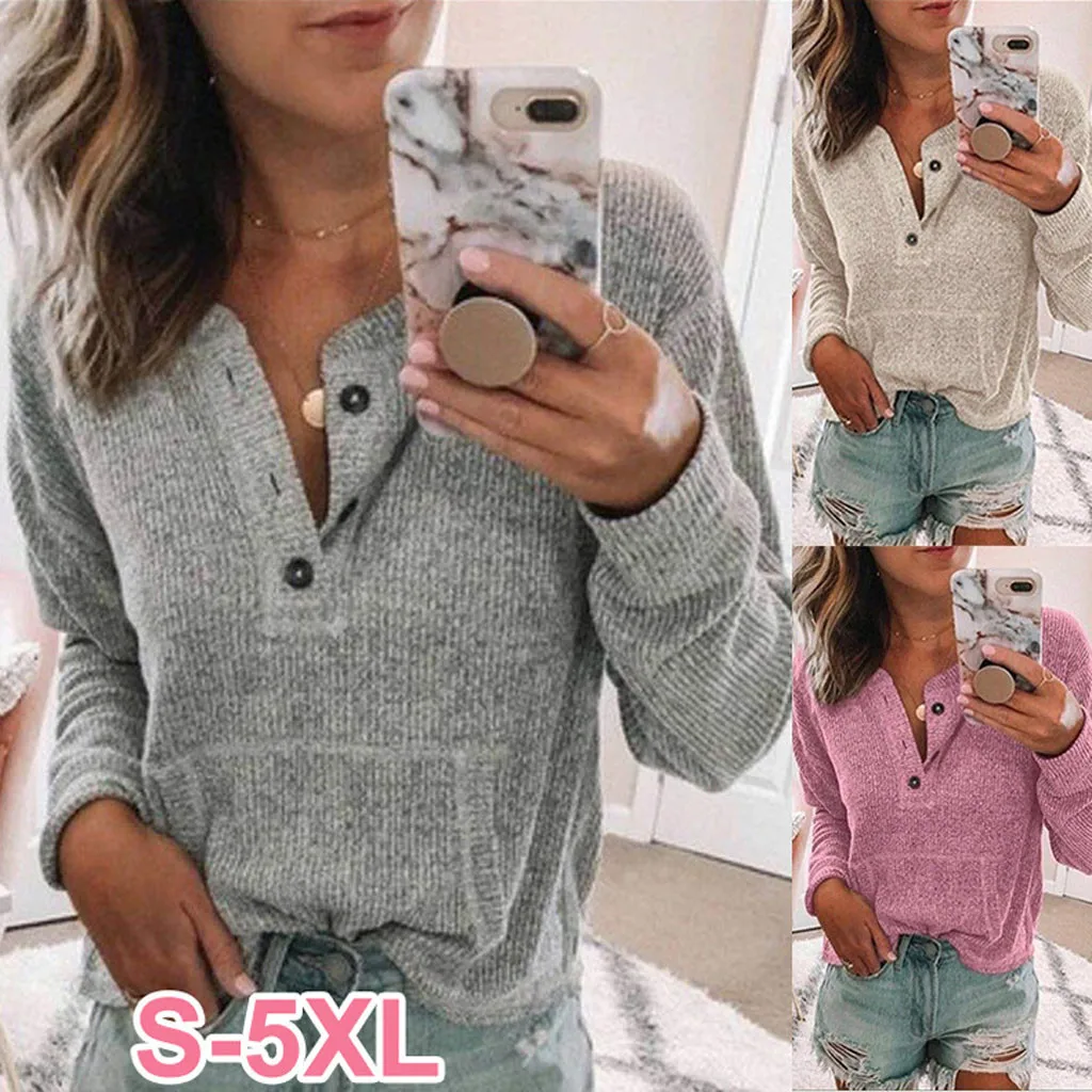 

Women's t shirt 2019 Fashion Female T-shirt Fashion Women Loose Casual Button Long Sleeve T-Shirt Tops S-5XL hot sales