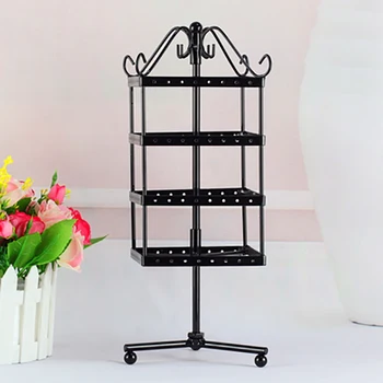 

4-Layer 128-Hole Creative Square Rotating Earring Frame Display Rack Tower Iron Earring Storage Rack Rotating Jewelry Rack Hangi