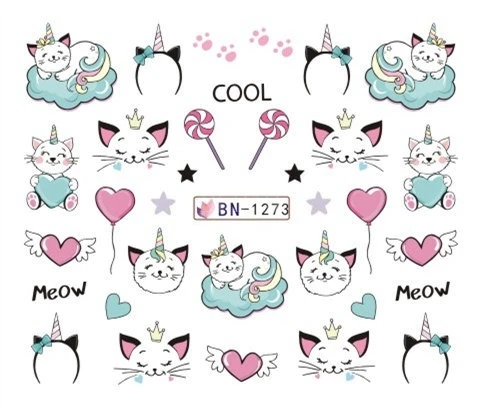 

Nail Sticker Water Decals Art Stickers Tattoo Slider Unicorn Cat Heart Designs Decorations Manicure Transfer Foil Wraps Polish