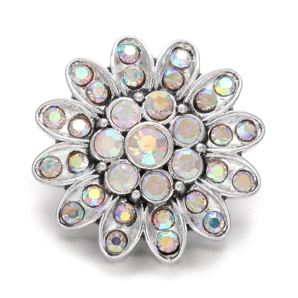 9 6pcs/lot New 18mm Snap Jewelry Metal Crystal Rhinestone Flower Snap Buttons Fit 18mm Snap Button Bracelet Interchangeable Charms - Окраска металла: 9