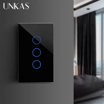 

UNKAS EU/US/UK/AU Standard Smart Home LED Light Touch Switch for LED Wall Touch Switch 1/2/3 Gang 1 Way Crystal Glass No WiFi