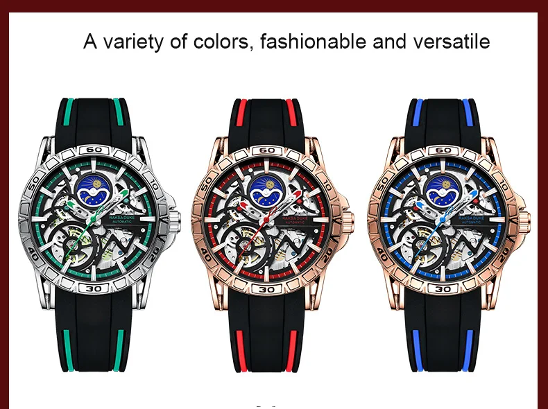 RAKSADUKE Trendy Creative Dial Hollow-out Automatic Mechanical Watches