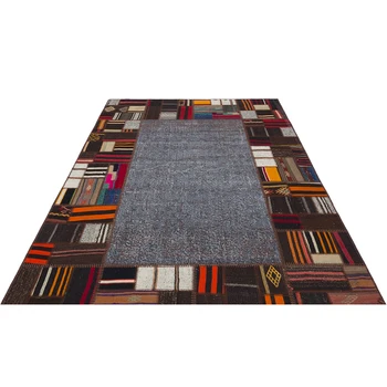 

Gray Kilim Design Rug, Orijinal Handmade Patchwork Carpet hhp129
