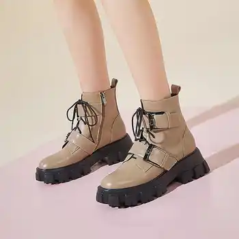 

Bottes femme ankle boots women's Motorcycle boots genuine leather thick bottom platform boots buckle ankle boots botas mujer