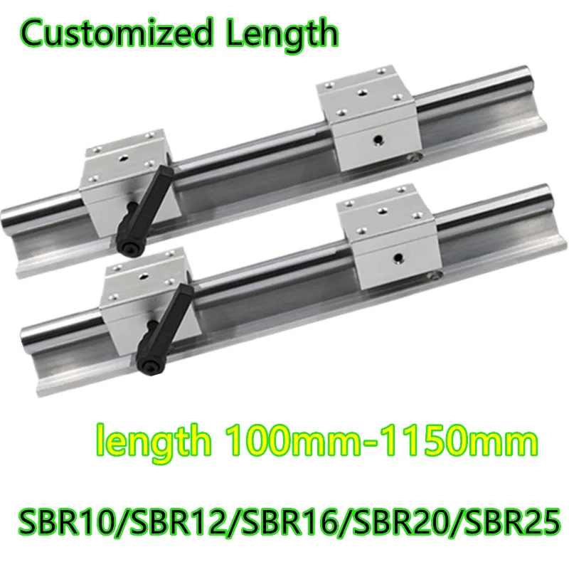 2 sbr10 sbr12 sbr16 sbr20 sbr25 20 мм линейная направляющая стержня вала + 4 скользящих