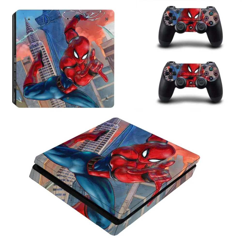 PS4 тонкие наклейки Человек-паук PS 4 тонкая кожа Vinilo Наклейка для Sony Playstation4 тонкая консоль и два контроллера
