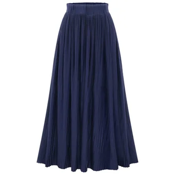

Pleated Summer Retro Vacation Solid Long Chiffon Elastic Fashion High Waist Women Skirt
