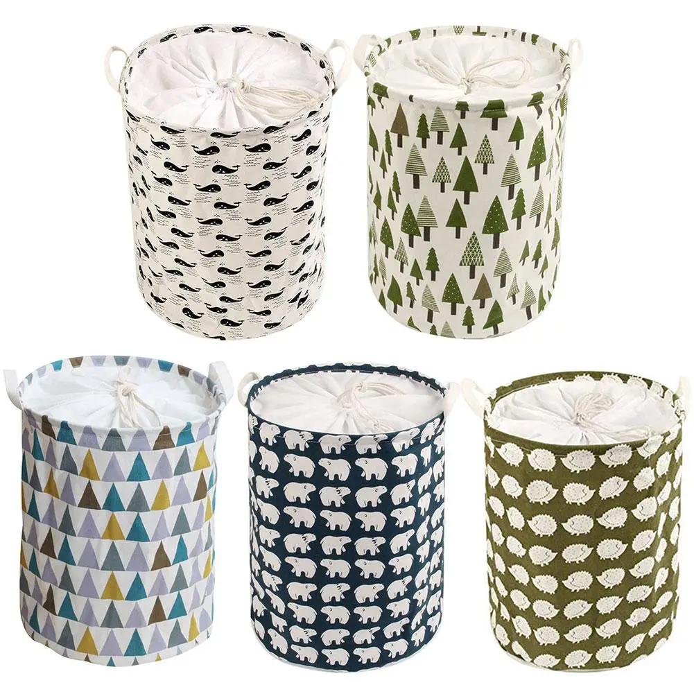 Foldable Drawstring Laundry Basket Dirty Clothes Toy Storage Bucket Organizer