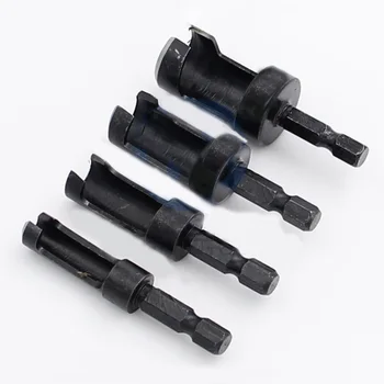 

4pcs Hex Shank Cork Extraction Drill Black Round Wood Removal Bit Set Wood Reaming Drill Bit Set