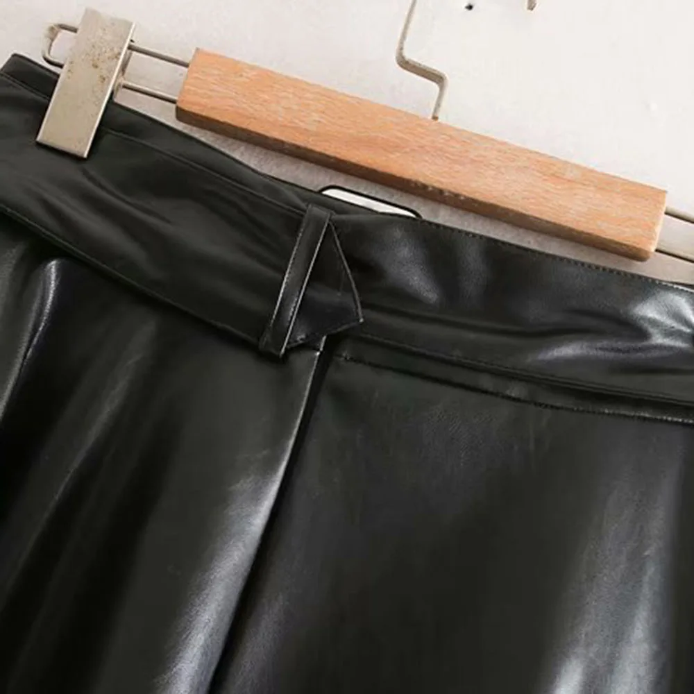 Woman Leather PU Skirt Causal Loose Black Autumn Fall A Line Long Midi Skirt Elegant Fashion Ladies Women High Waist Skirt